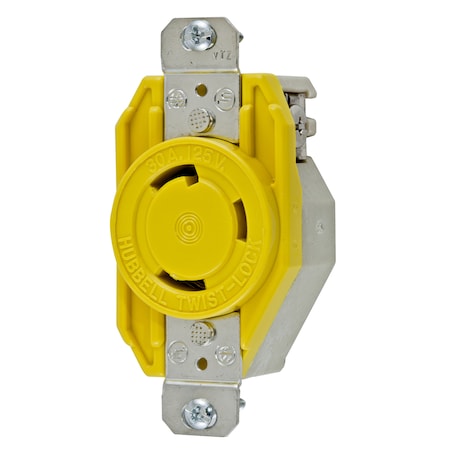 Hubbell Wiring Device-Kellems Locking Receptacle, L5-30R, 30 A, 125V AC, Single Phase, 2 Pole, Flush Mount, Screw Terminals HBL26CM10
